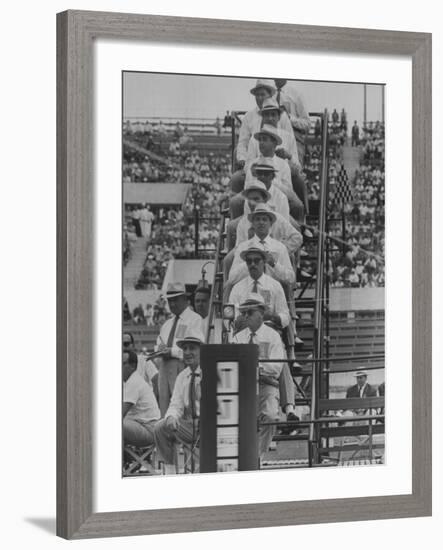 Olympics Judges at Finish Line of 800 Meter Race-Mark Kauffman-Framed Premium Photographic Print