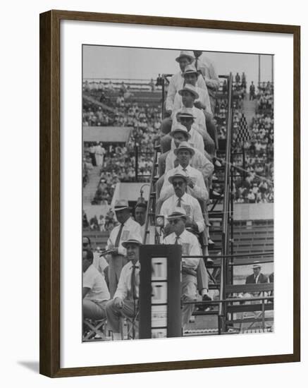 Olympics Judges at Finish Line of 800 Meter Race-Mark Kauffman-Framed Premium Photographic Print