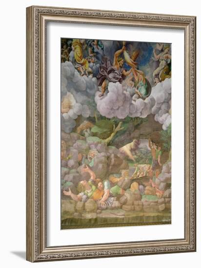 Olympus and Zeus Destroying the Rebellious Giants, Walls of the Sala Dei Giganti, 1530-32-Giulio Romano-Framed Giclee Print