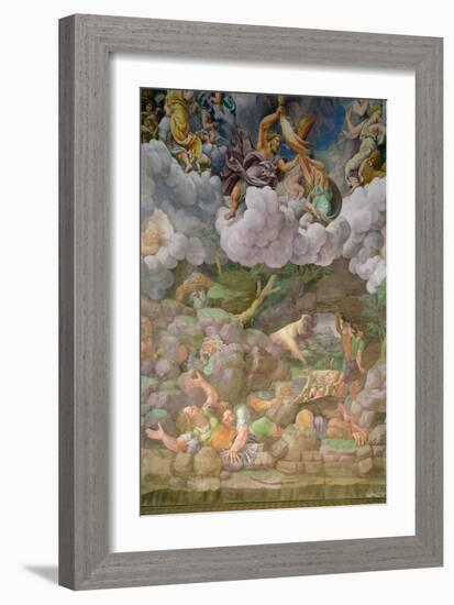 Olympus and Zeus Destroying the Rebellious Giants, Walls of the Sala Dei Giganti, 1530-32-Giulio Romano-Framed Giclee Print