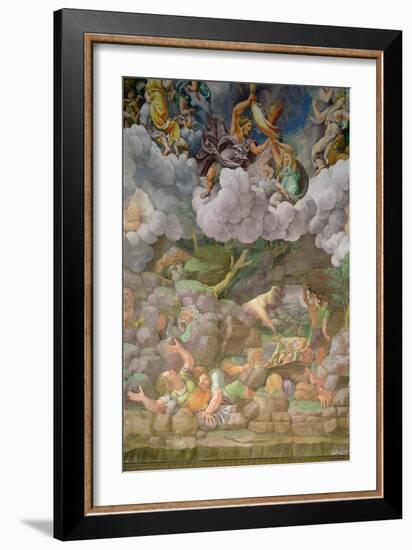 Olympus and Zeus Destroying the Rebellious Giants, Walls of the Sala Dei Giganti, 1530-32-Giulio Romano-Framed Giclee Print