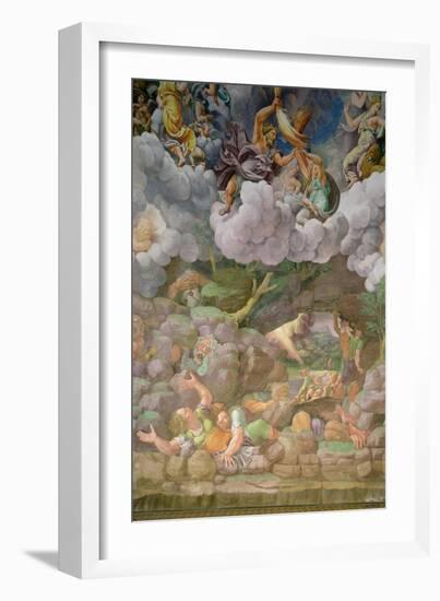 Olympus and Zeus Destroying the Rebellious Giants, Walls of the Sala Dei Giganti, 1530-32-Giulio Romano-Framed Giclee Print