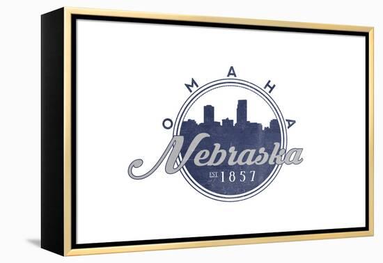 Omaha, Nebraska - Skyline Seal (Blue)-Lantern Press-Framed Stretched Canvas