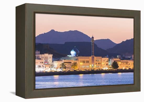 Oman, Muscat. Mutrah Harbour and Old Town at Dusk-Matteo Colombo-Framed Premier Image Canvas