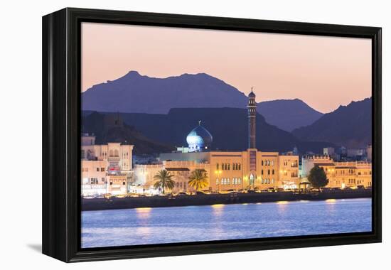 Oman, Muscat. Mutrah Harbour and Old Town at Dusk-Matteo Colombo-Framed Premier Image Canvas