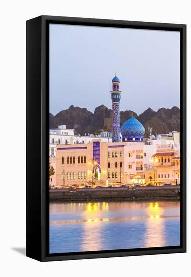 Oman, Muscat. Mutrah Harbour and Old Town at Dusk-Matteo Colombo-Framed Premier Image Canvas