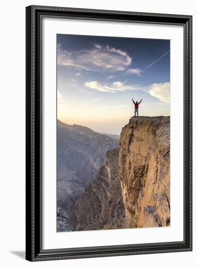 Oman, Wadi Ghul, Jebel Shams. the Grand Canyon of Oman, Tourist on the Edge-Matteo Colombo-Framed Photographic Print