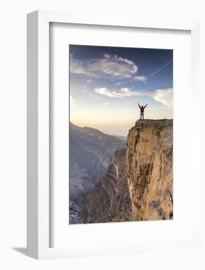 Oman, Wadi Ghul, Jebel Shams. the Grand Canyon of Oman, Tourist on the Edge-Matteo Colombo-Framed Photographic Print