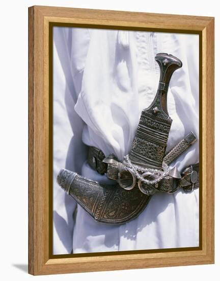 Omani Men Wear Traditional Long White Robes, Ceremonial Khanjar on Al Jabal Al Akhdar-John Warburton-lee-Framed Premier Image Canvas