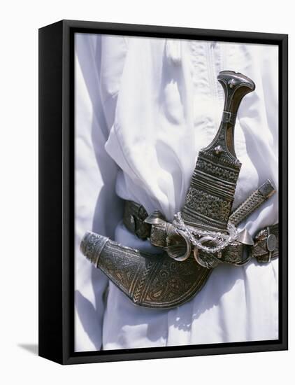 Omani Men Wear Traditional Long White Robes, Ceremonial Khanjar on Al Jabal Al Akhdar-John Warburton-lee-Framed Premier Image Canvas