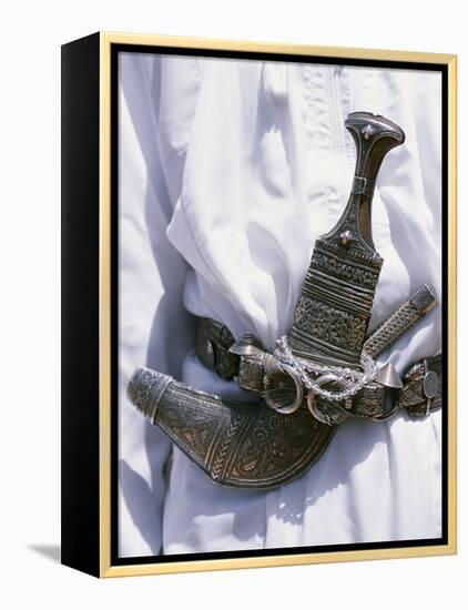 Omani Men Wear Traditional Long White Robes, Ceremonial Khanjar on Al Jabal Al Akhdar-John Warburton-lee-Framed Premier Image Canvas