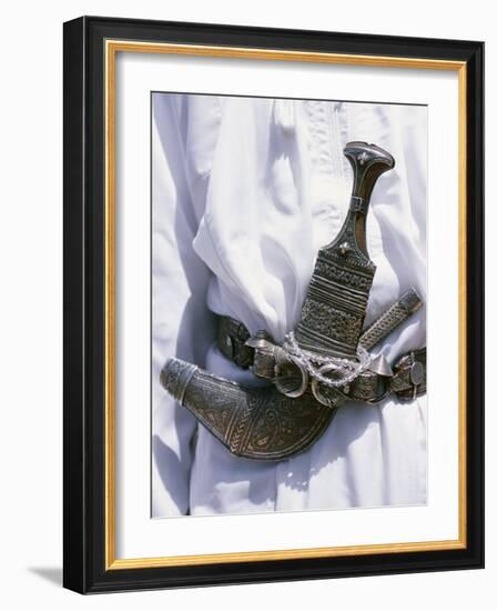 Omani Men Wear Traditional Long White Robes, Ceremonial Khanjar on Al Jabal Al Akhdar-John Warburton-lee-Framed Photographic Print