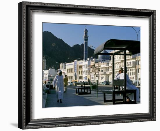Omanis Walk and Sit Alongside Muttrah's Busy Corniche-John Warburton-lee-Framed Photographic Print