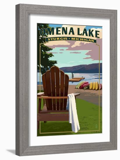 Omena Lake - Sturgis, Michigan - Adirondack Chairs-Lantern Press-Framed Art Print