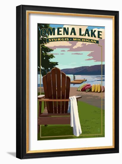 Omena Lake - Sturgis, Michigan - Adirondack Chairs-Lantern Press-Framed Art Print