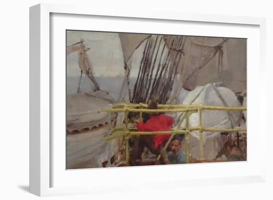On Board the Sailing Ship 'Roman Emperor', June 1890, 1890 (Oil on Panel)-Henry Scott Tuke-Framed Giclee Print