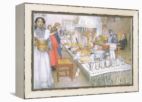 On Christmas Eve, the Huge Long Table in the Big Hall Is Absolutely Covered with the Food-Carl Larsson-Framed Premier Image Canvas