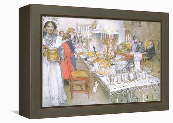 On Christmas Eve, the Huge Long Table in the Big Hall Is Absolutely Covered with the Food-Carl Larsson-Framed Premier Image Canvas