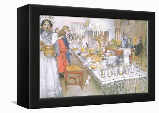 On Christmas Eve, the Huge Long Table in the Big Hall Is Absolutely Covered with the Food-Carl Larsson-Framed Premier Image Canvas