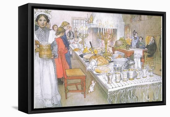 On Christmas Eve, the Huge Long Table in the Big Hall Is Absolutely Covered with the Food-Carl Larsson-Framed Premier Image Canvas