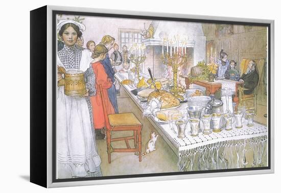 On Christmas Eve, the Huge Long Table in the Big Hall Is Absolutely Covered with the Food-Carl Larsson-Framed Premier Image Canvas