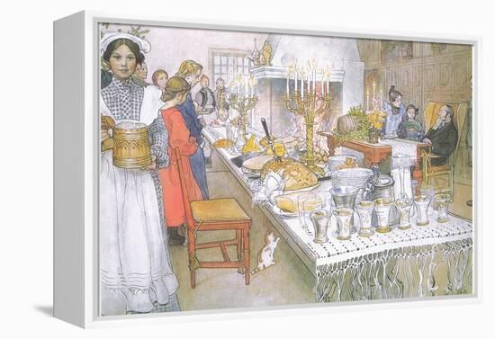On Christmas Eve, the Huge Long Table in the Big Hall Is Absolutely Covered with the Food-Carl Larsson-Framed Premier Image Canvas