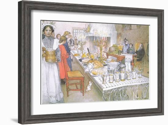 On Christmas Eve, the Huge Long Table in the Big Hall Is Absolutely Covered with the Food-Carl Larsson-Framed Giclee Print