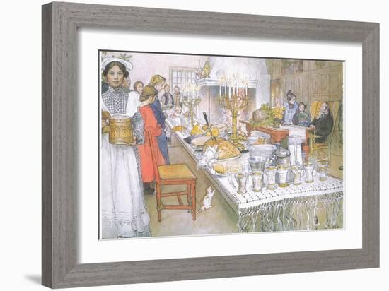 On Christmas Eve, the Huge Long Table in the Big Hall Is Absolutely Covered with the Food-Carl Larsson-Framed Giclee Print