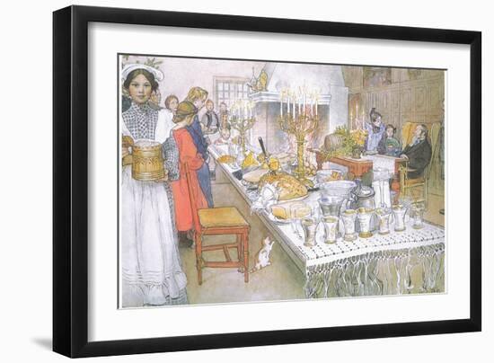 On Christmas Eve, the Huge Long Table in the Big Hall Is Absolutely Covered with the Food-Carl Larsson-Framed Giclee Print