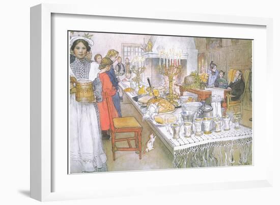 On Christmas Eve, the Huge Long Table in the Big Hall Is Absolutely Covered with the Food-Carl Larsson-Framed Giclee Print