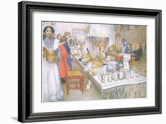 On Christmas Eve, the Huge Long Table in the Big Hall Is Absolutely Covered with the Food-Carl Larsson-Framed Giclee Print