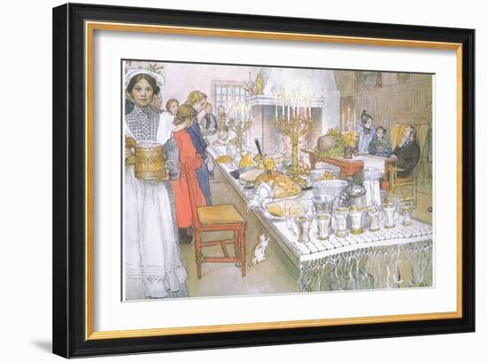 On Christmas Eve, the Huge Long Table in the Big Hall Is Absolutely Covered with the Food-Carl Larsson-Framed Giclee Print