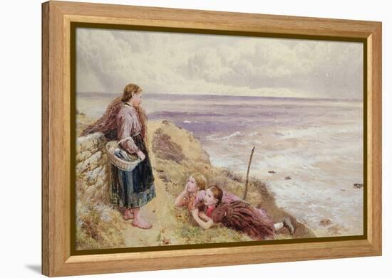 On Cullercoats Cliffs (Pencil & W/C on Paper)-Myles Birket Foster-Framed Premier Image Canvas