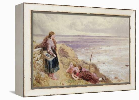 On Cullercoats Cliffs (Pencil & W/C on Paper)-Myles Birket Foster-Framed Premier Image Canvas