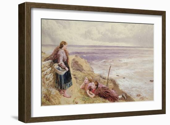 On Cullercoats Cliffs (Pencil & W/C on Paper)-Myles Birket Foster-Framed Giclee Print