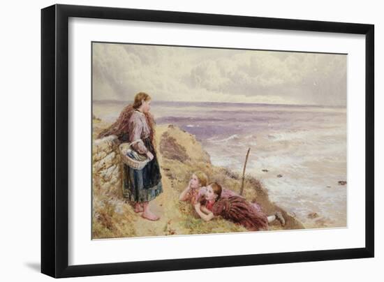 On Cullercoats Cliffs (Pencil & W/C on Paper)-Myles Birket Foster-Framed Giclee Print