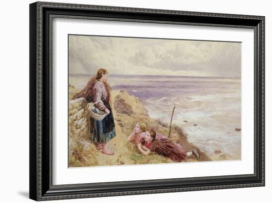 On Cullercoats Cliffs (Pencil & W/C on Paper)-Myles Birket Foster-Framed Giclee Print