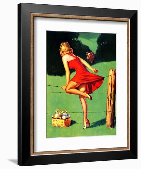 On De-Fence Pin-Up 1940S-Gil Elvgren-Framed Art Print