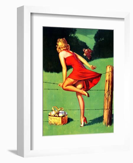 On De-Fence Pin-Up 1940S-Gil Elvgren-Framed Art Print