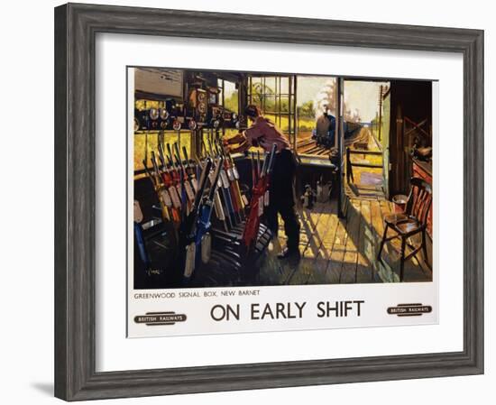 On Early Shift Railroad Advertisement Poster-Terence Tenison Cuneo-Framed Giclee Print