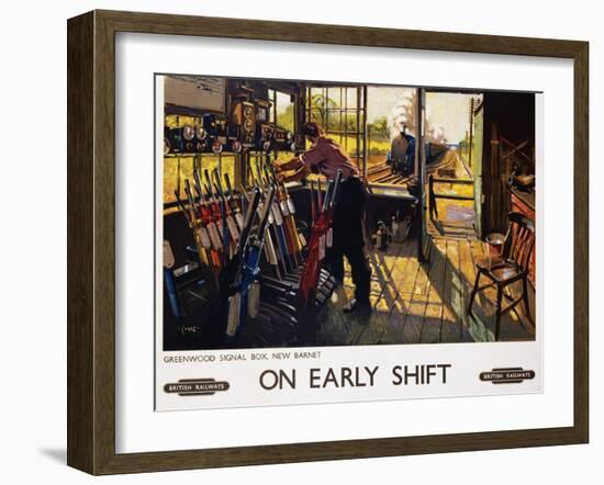 On Early Shift Railroad Advertisement Poster-Terence Tenison Cuneo-Framed Giclee Print