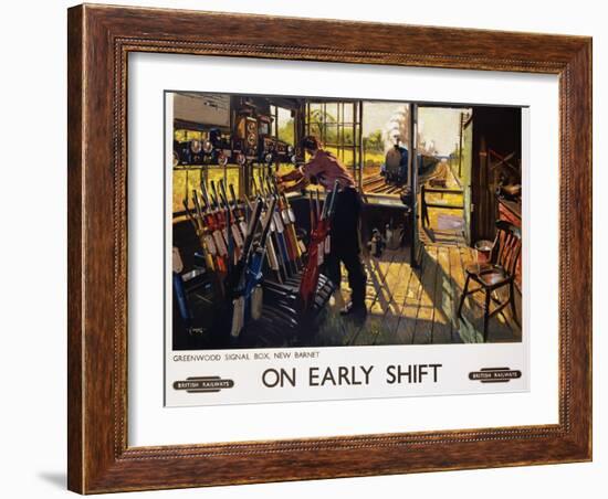 On Early Shift Railroad Advertisement Poster-Terence Tenison Cuneo-Framed Giclee Print