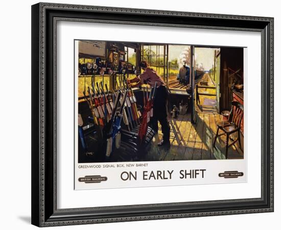 On Early Shift Railroad Advertisement Poster-Terence Tenison Cuneo-Framed Giclee Print