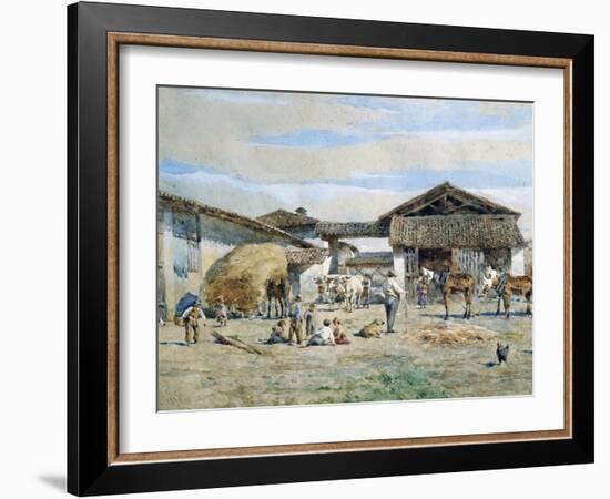 On Farmyard, by Enrico Bartesago (1820 - Circa 1905), Detail, Italy, 19th Century-Enrico Bartesago-Framed Giclee Print