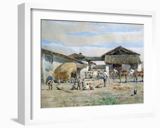 On Farmyard, by Enrico Bartesago (1820 - Circa 1905), Detail, Italy, 19th Century-Enrico Bartesago-Framed Giclee Print