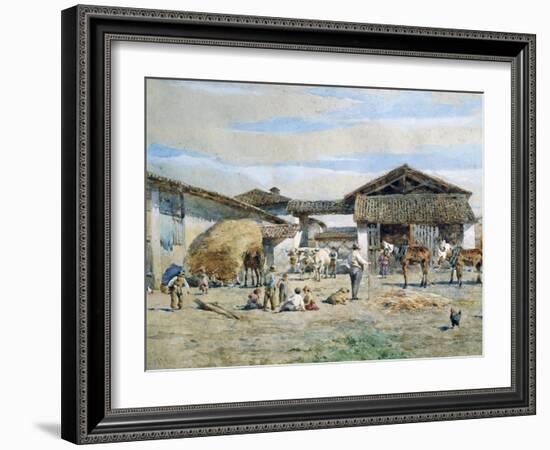 On Farmyard, by Enrico Bartesago (1820 - Circa 1905), Detail, Italy, 19th Century-Enrico Bartesago-Framed Giclee Print