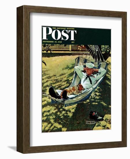 "On Leave" Saturday Evening Post Cover, September 15,1945-Norman Rockwell-Framed Giclee Print