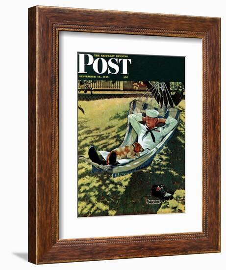"On Leave" Saturday Evening Post Cover, September 15,1945-Norman Rockwell-Framed Giclee Print