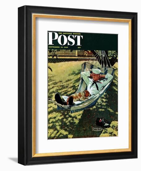 "On Leave" Saturday Evening Post Cover, September 15,1945-Norman Rockwell-Framed Giclee Print