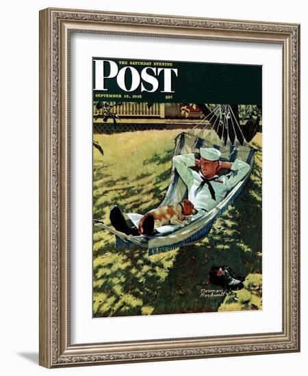 "On Leave" Saturday Evening Post Cover, September 15,1945-Norman Rockwell-Framed Giclee Print